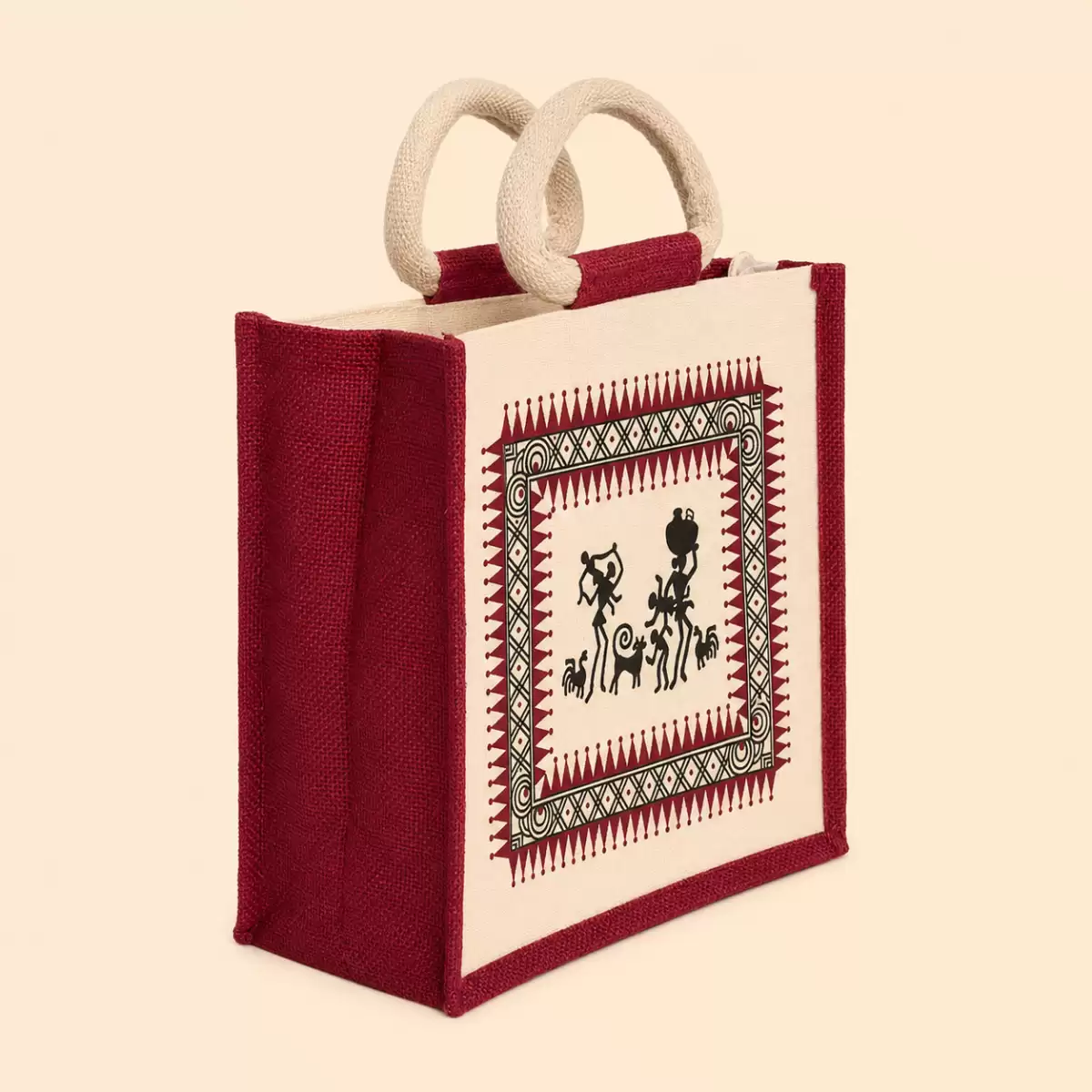White Red Printed Jute Bag