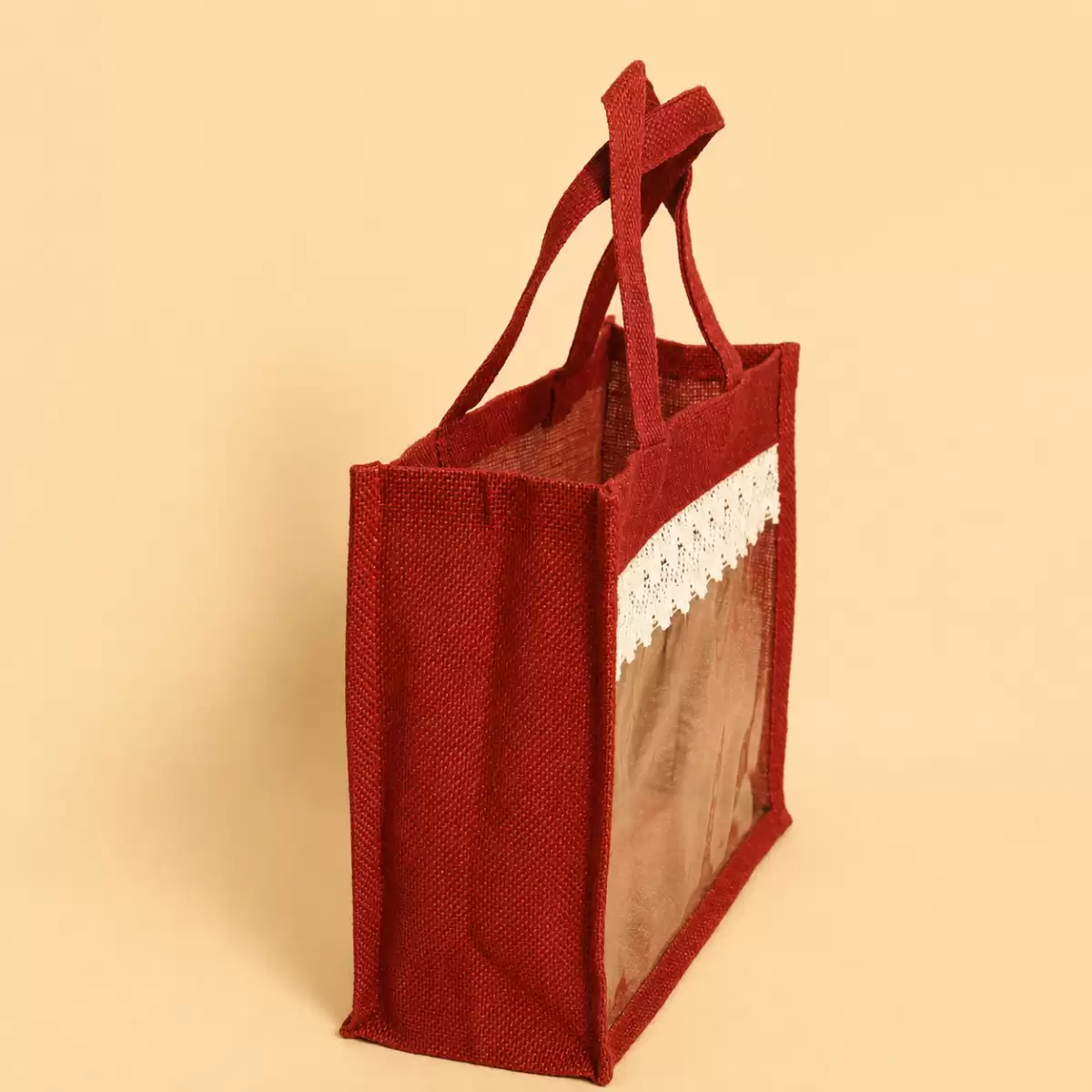 Maroon Jute Shopping Bag