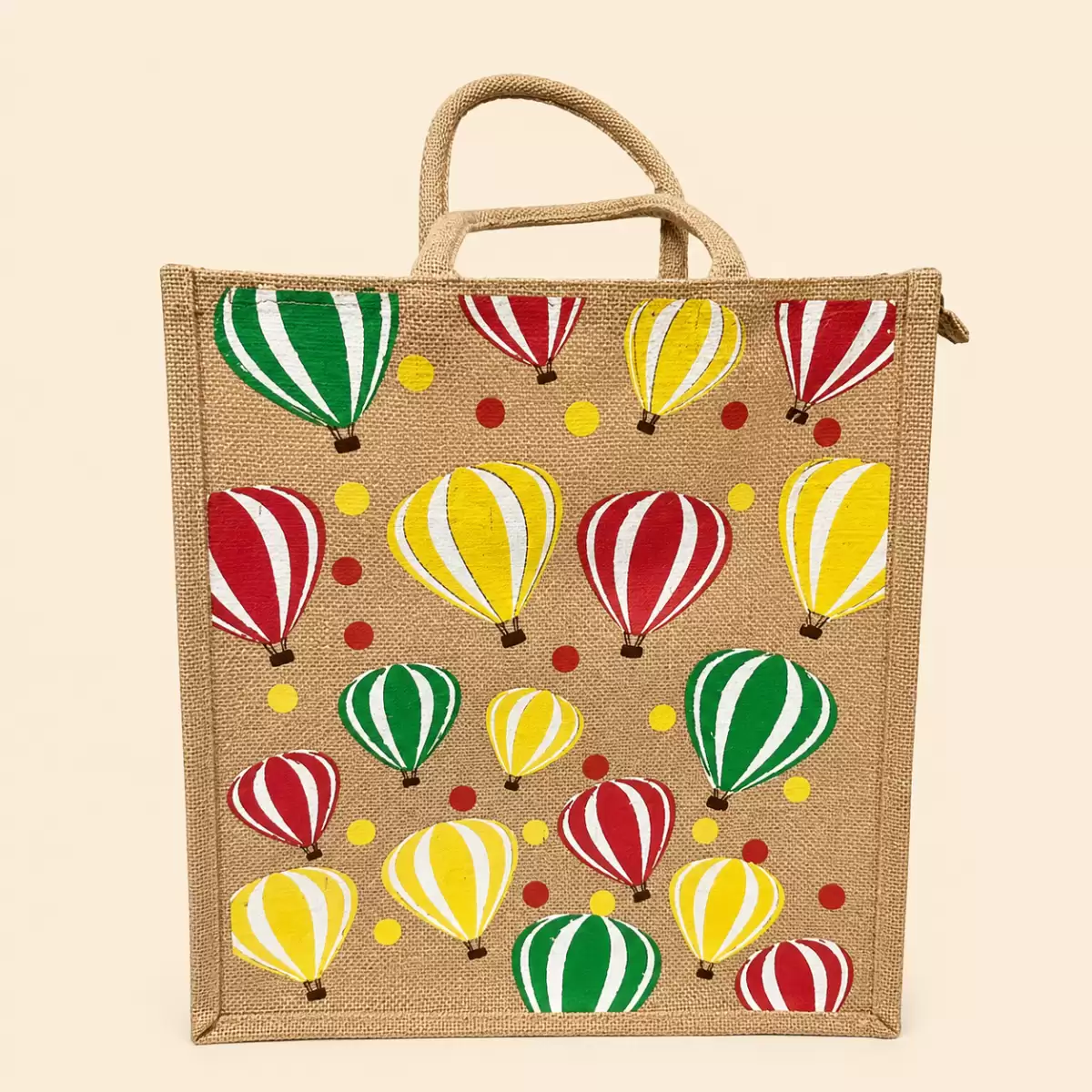 Brown Yellow Printed Jute Bag