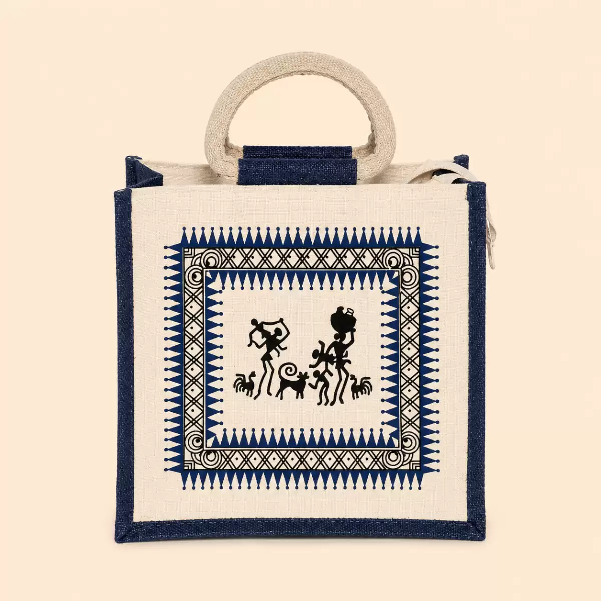 White Black Printed Jute Bag