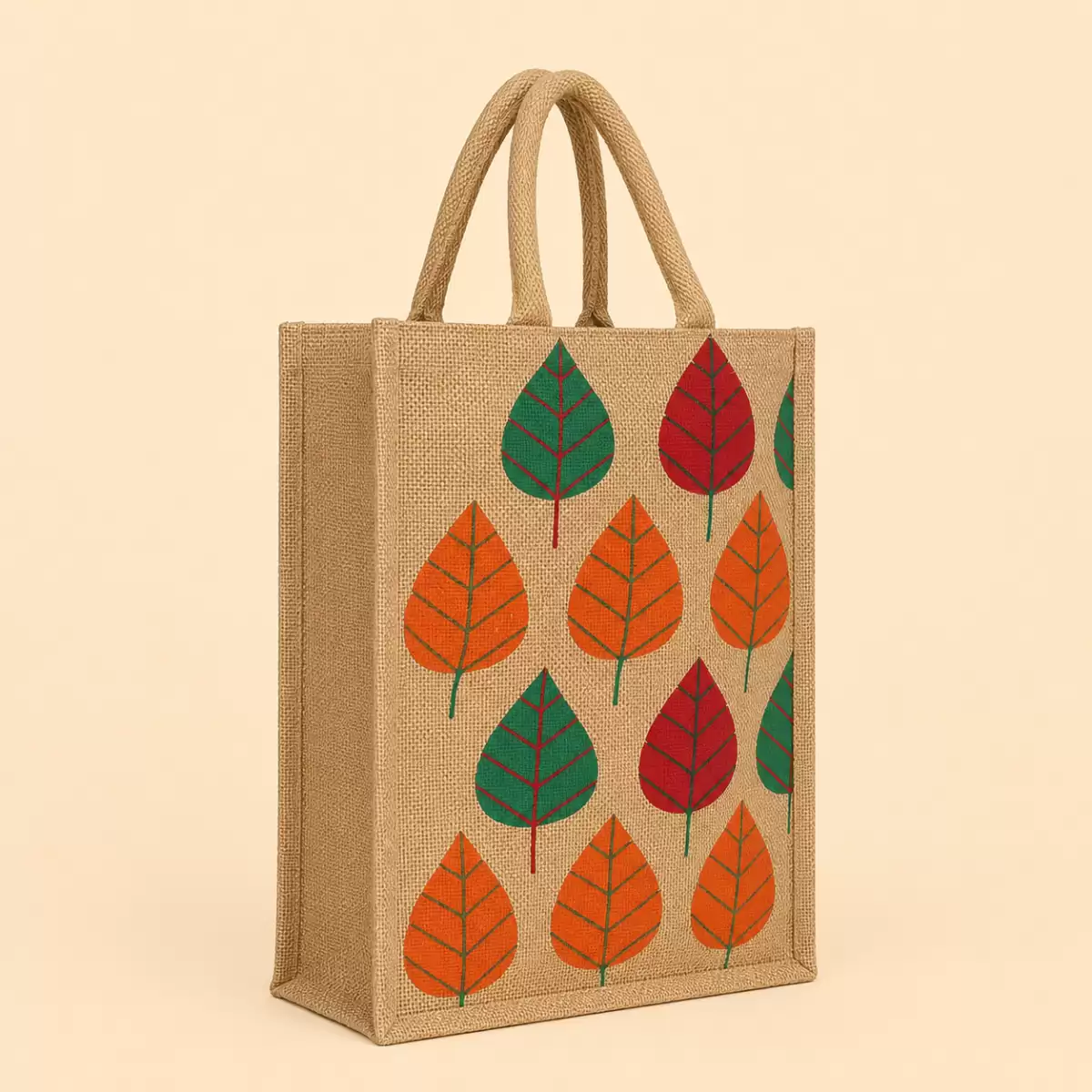 Brown Maroon Printed Jute Bag