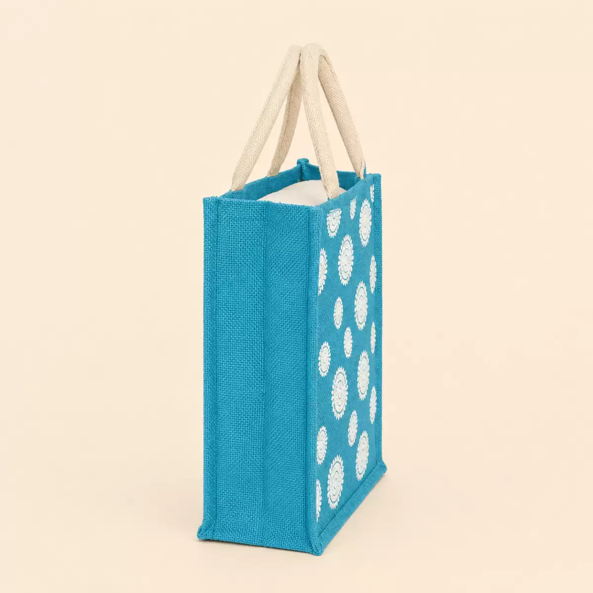 Blue Printed Jute Bag
