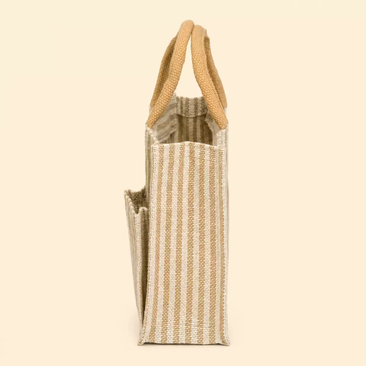 White Beige Jute Shopping Bag