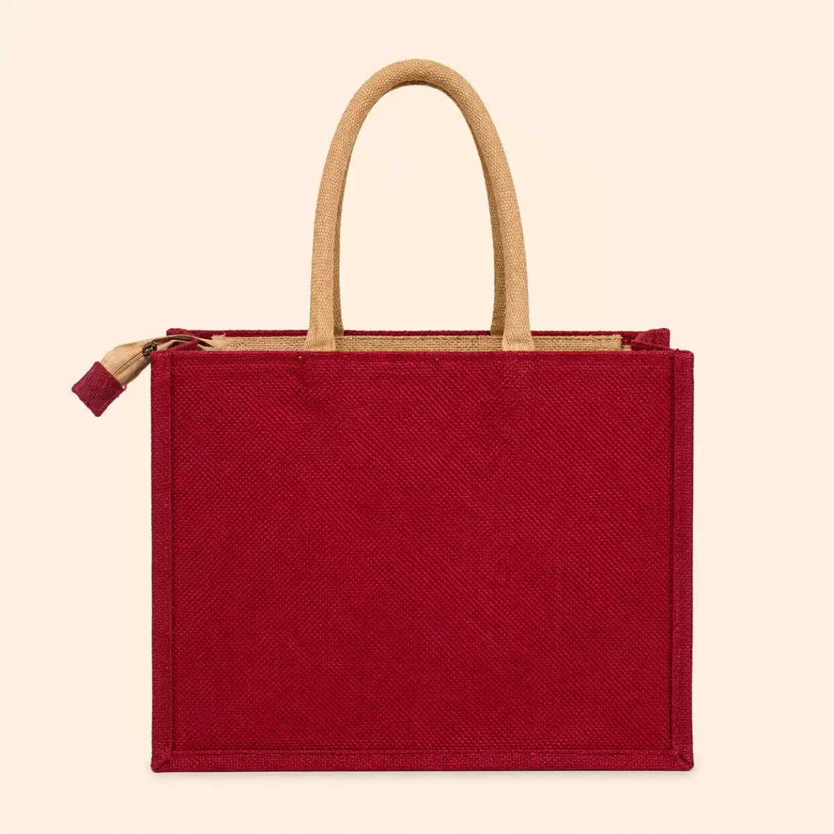 Red Brown Jute Shopping Bag