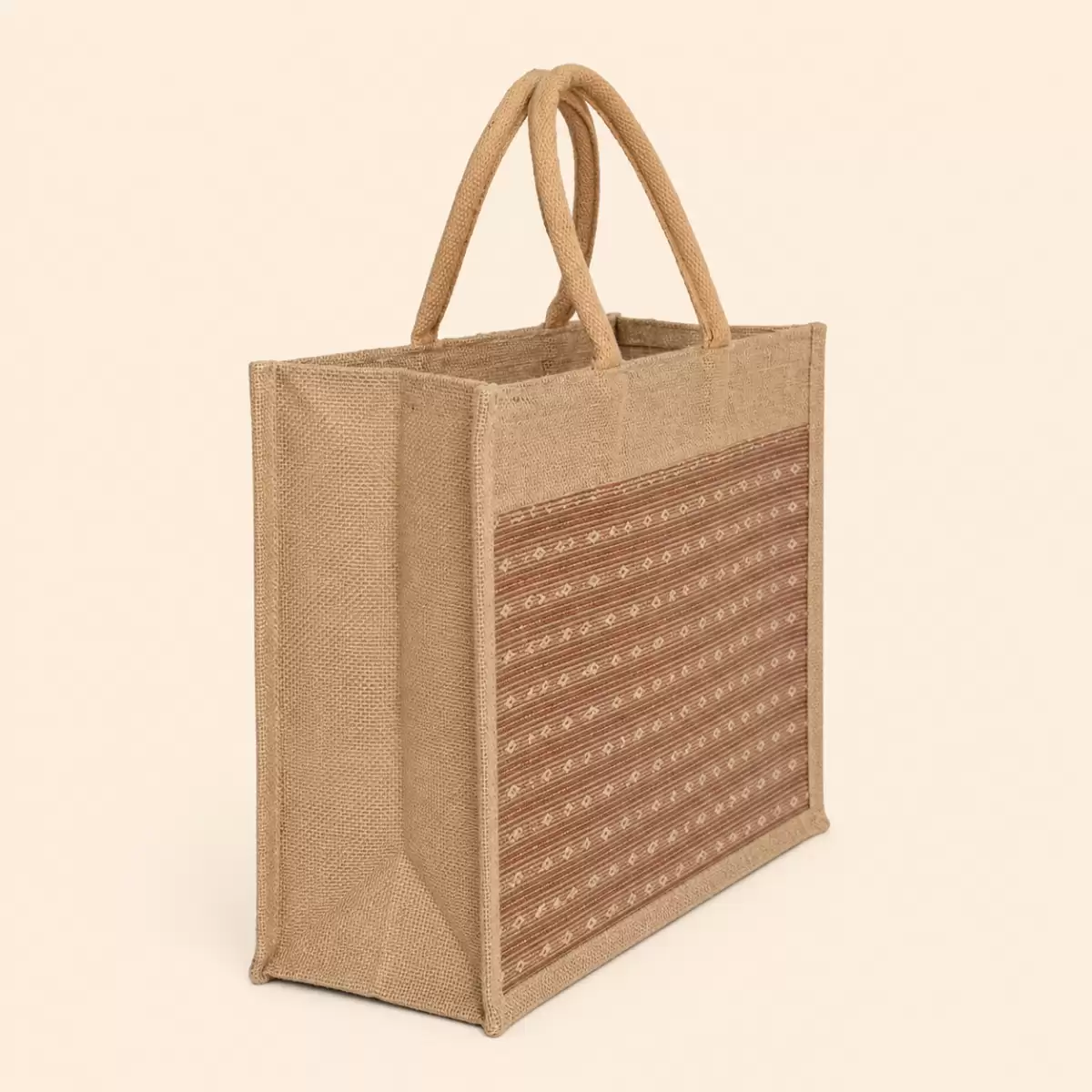 Brown Creem Jute Shopping Bag