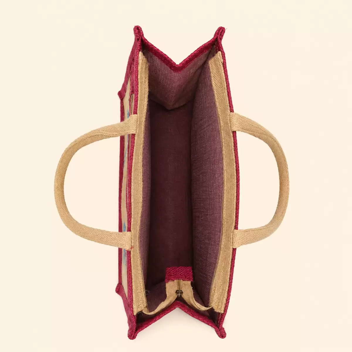 Red Brown Jute Shopping Bag