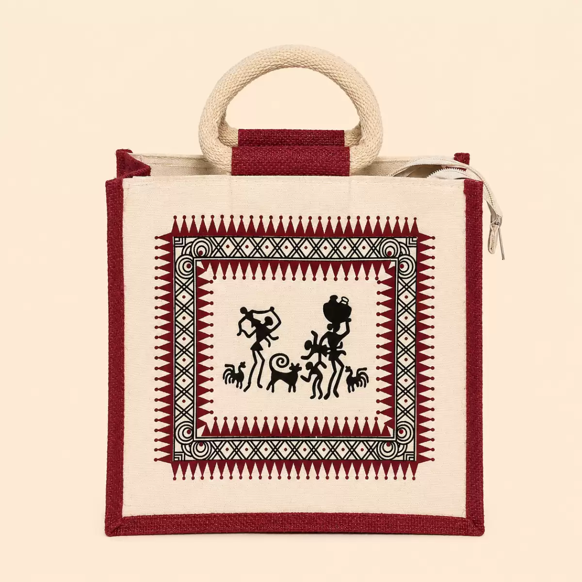 White Red Printed Jute Bag