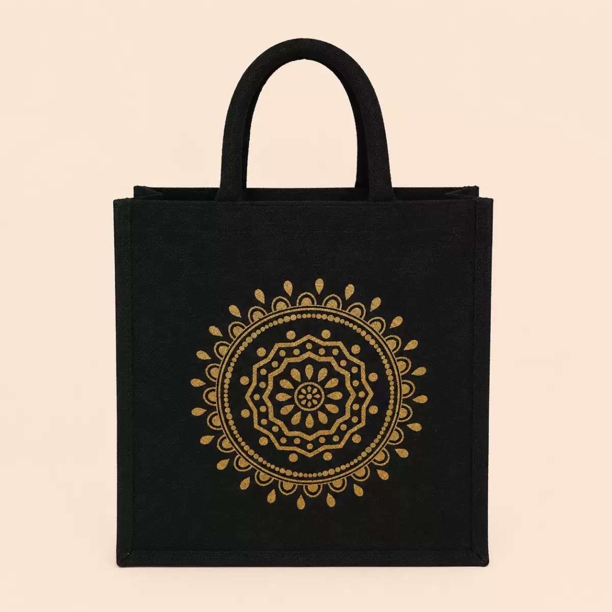 Black Printed Jute Bag