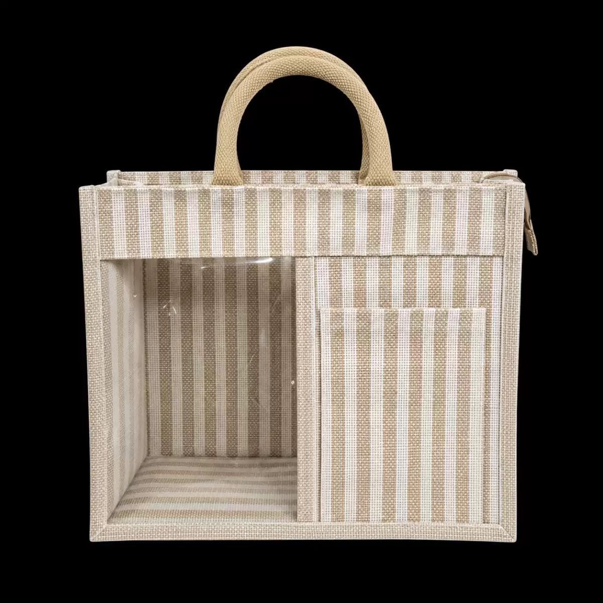 White Beige Jute Shopping Bag