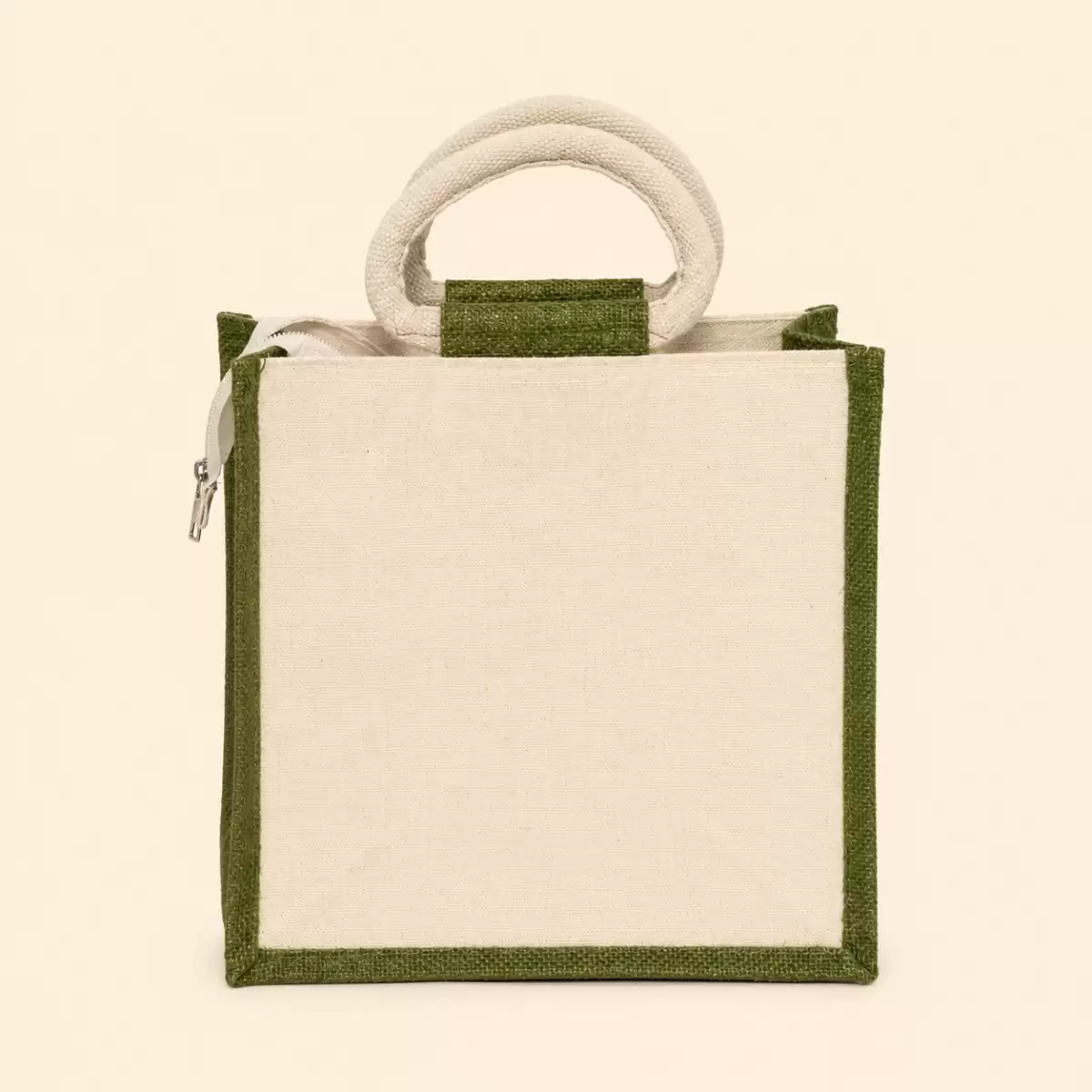 White Green Printed Jute Bag