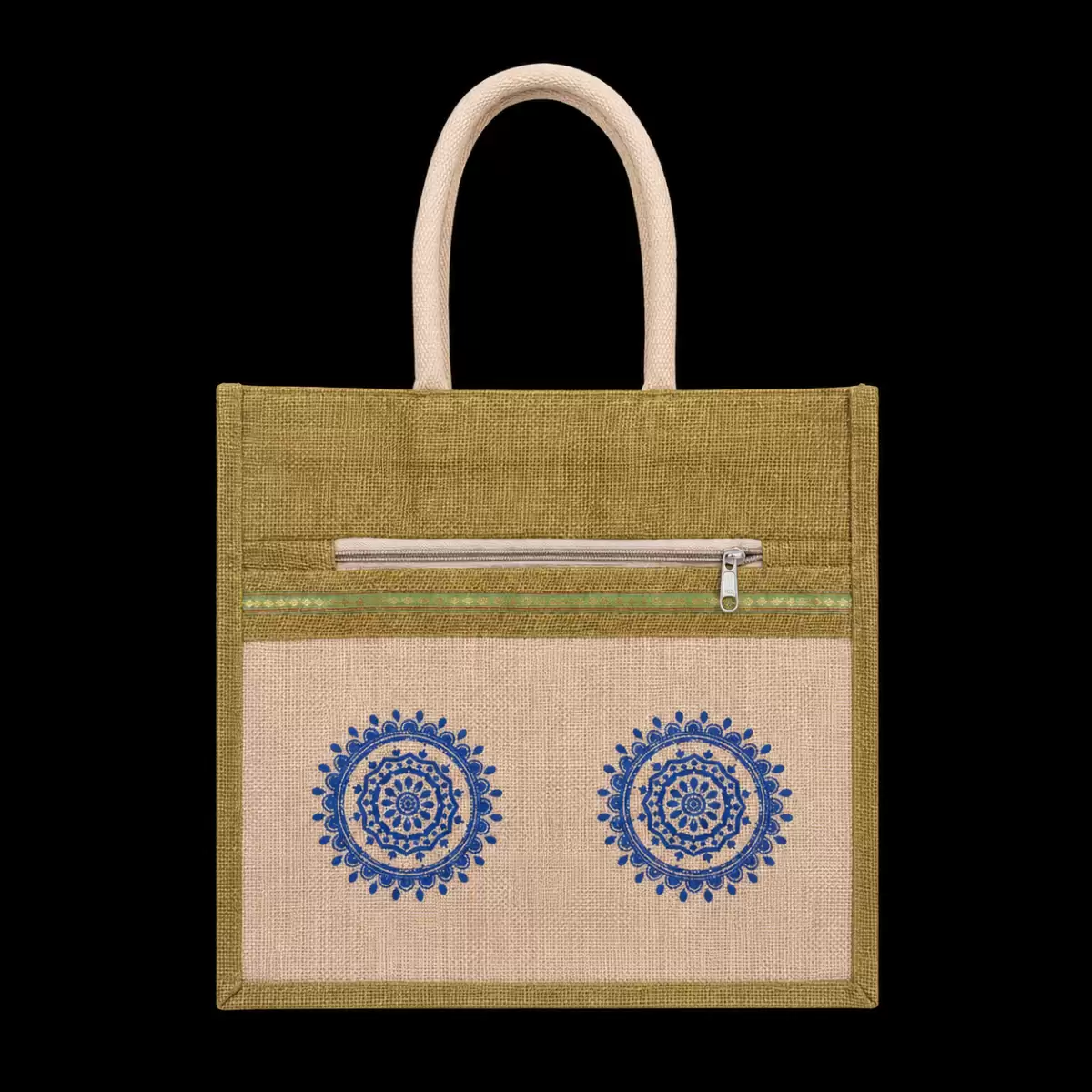 Yellow Brown Jute Shopping Bag