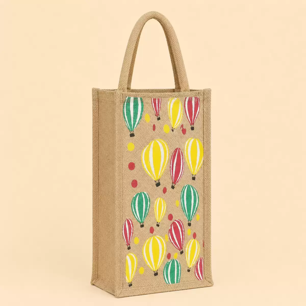 Brown Yellow Printed Jute Bag