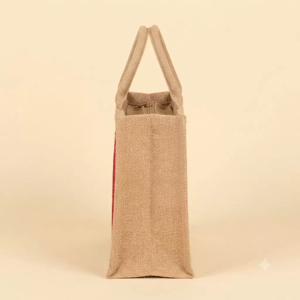 Brown Maroon Jute Shopping Bag