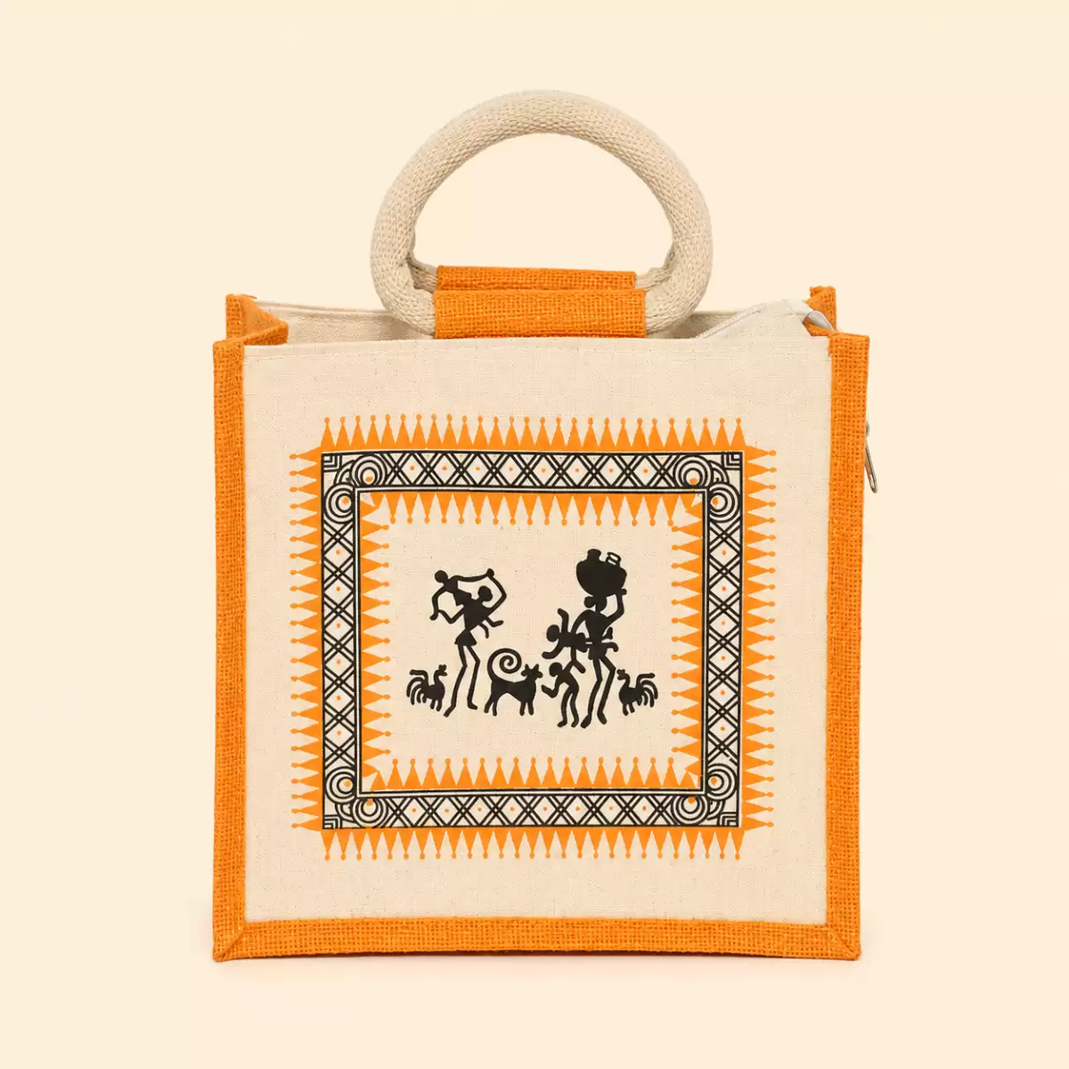 White Yello Printed Jute Bag