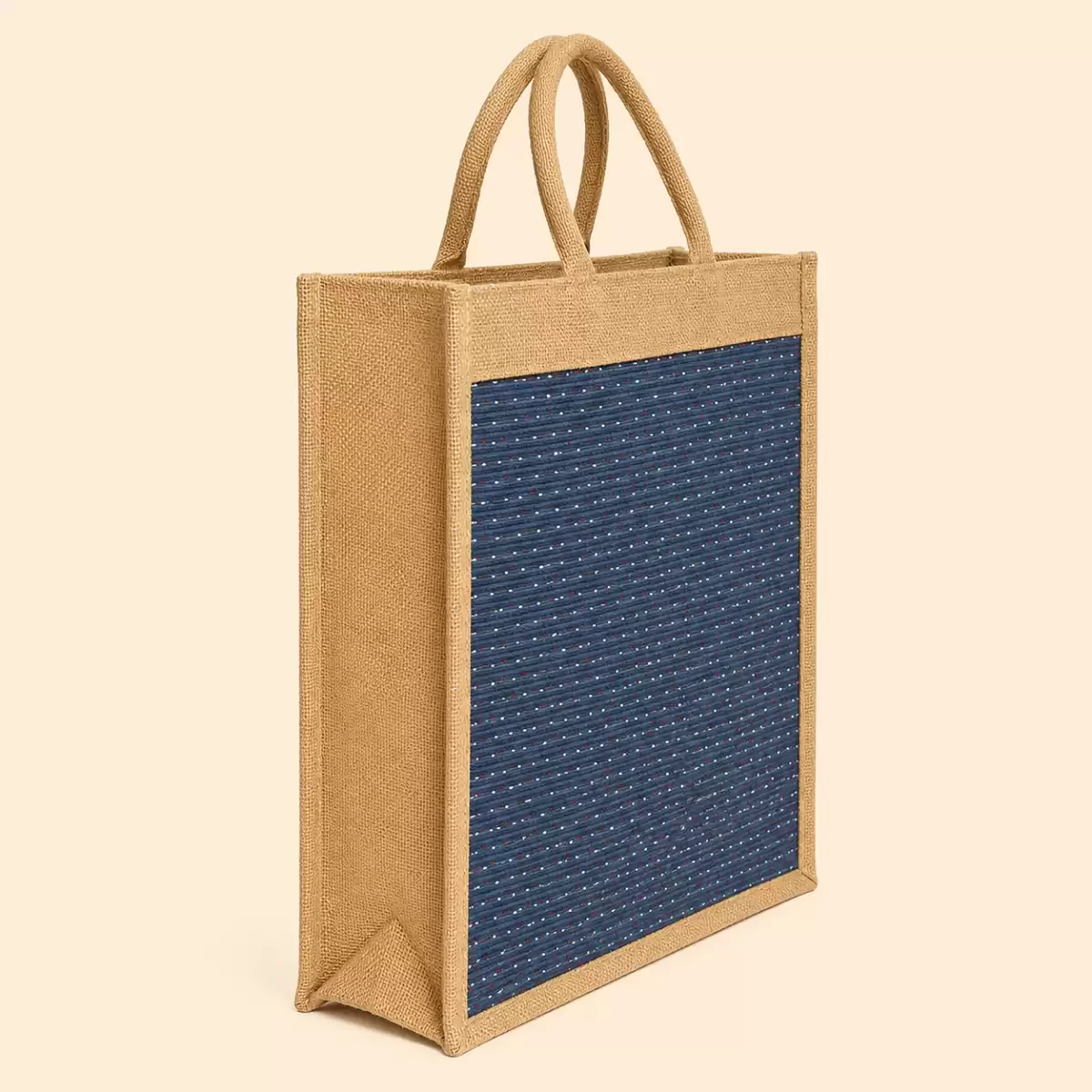 Brown Dark Blue Jute Shopping Bag
