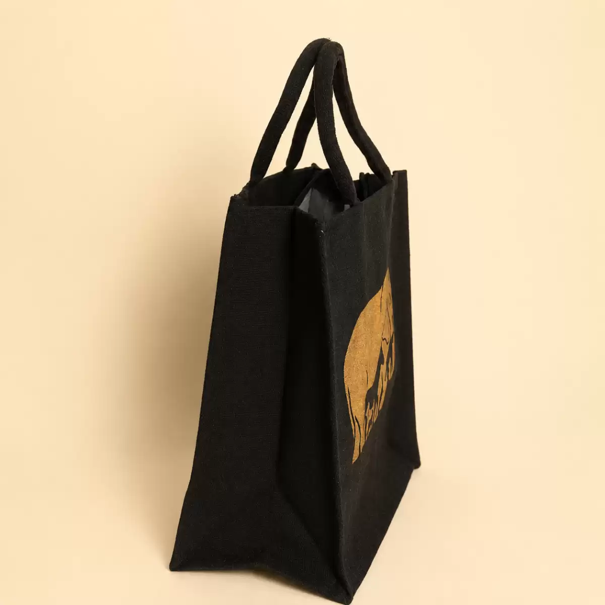 Black Printed Jute Bag
