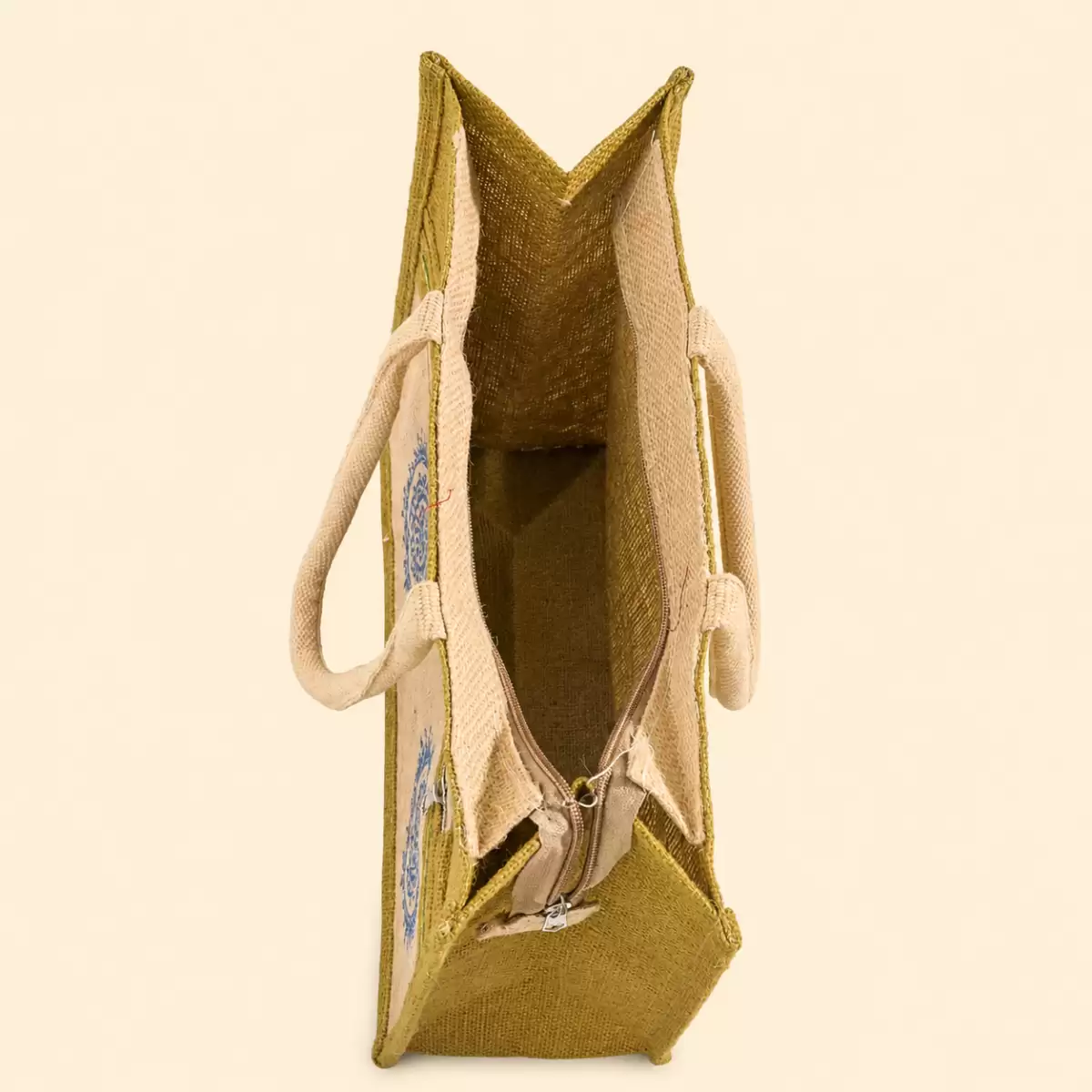Yellow Brown Jute Shopping Bag
