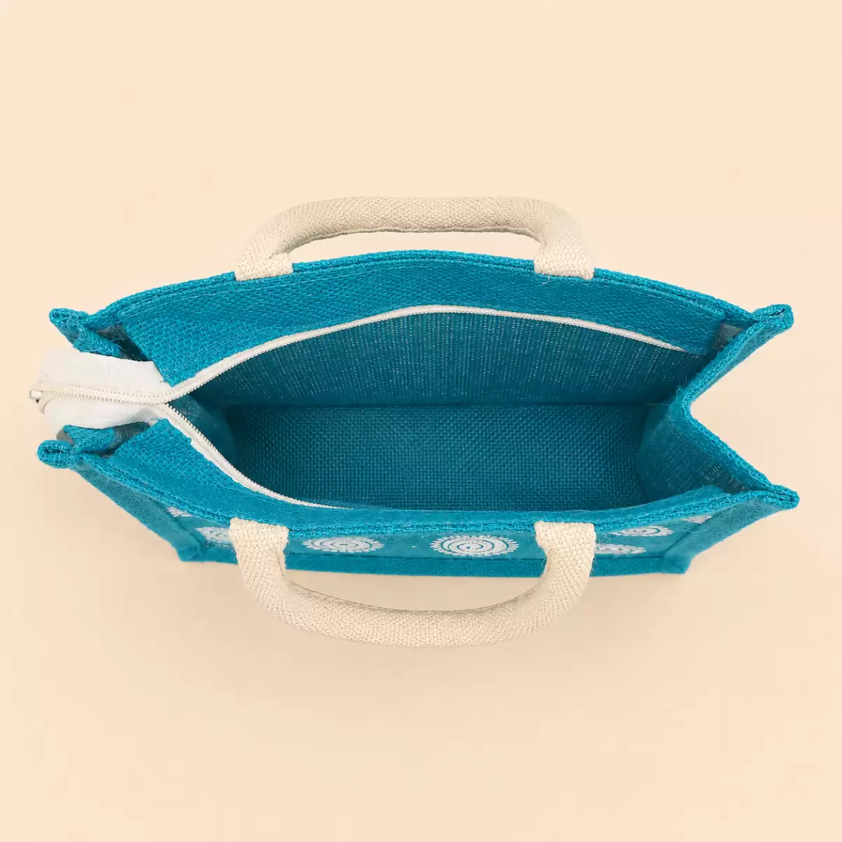 Blue Printed Jute Bag