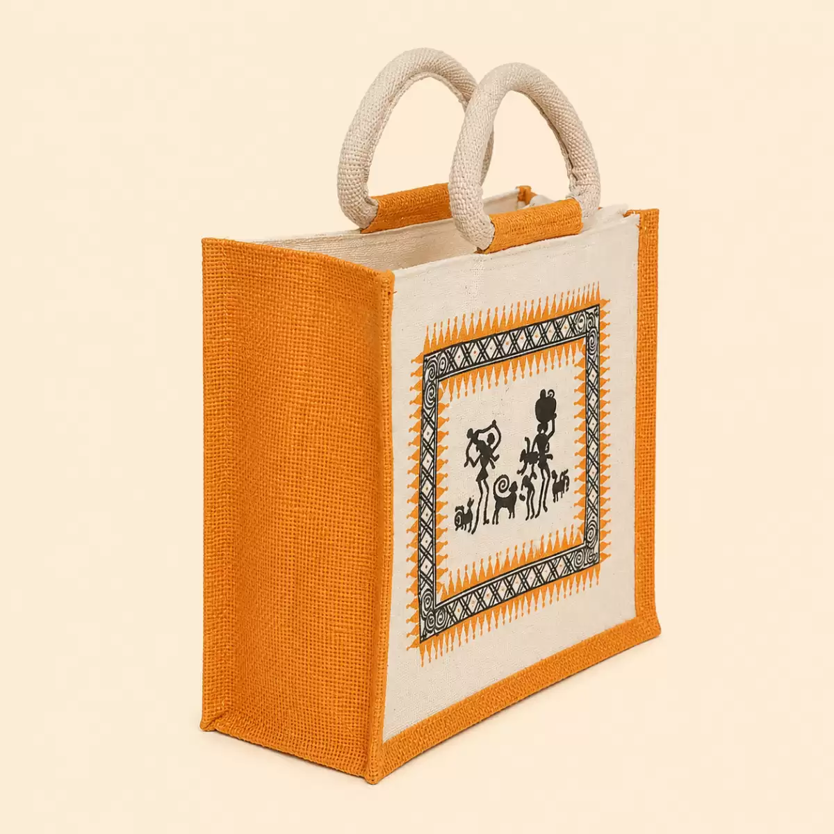 White Yello Printed Jute Bag