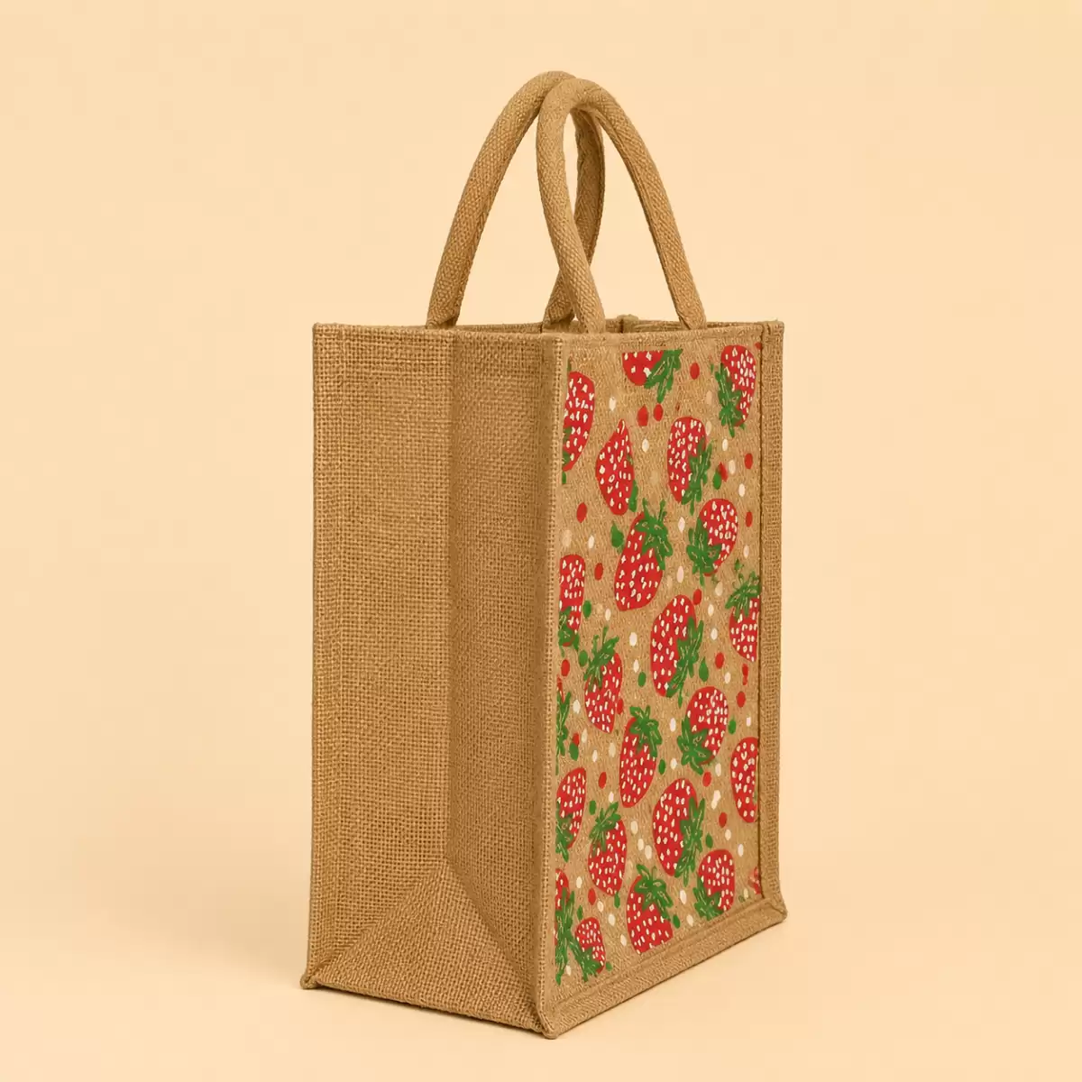 Brown Pink Printed Jute Bag