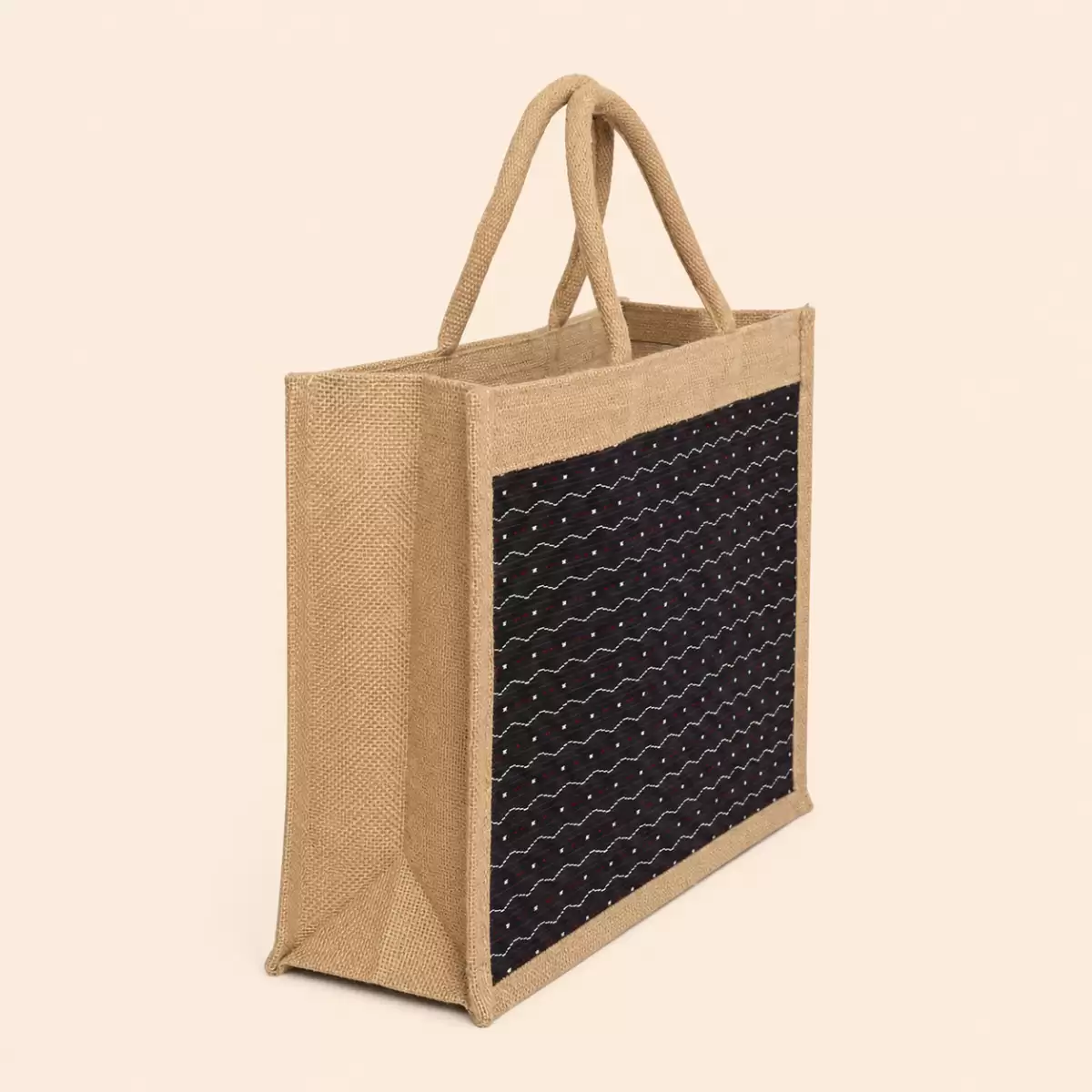 Brown Black Jute Shopping Bag