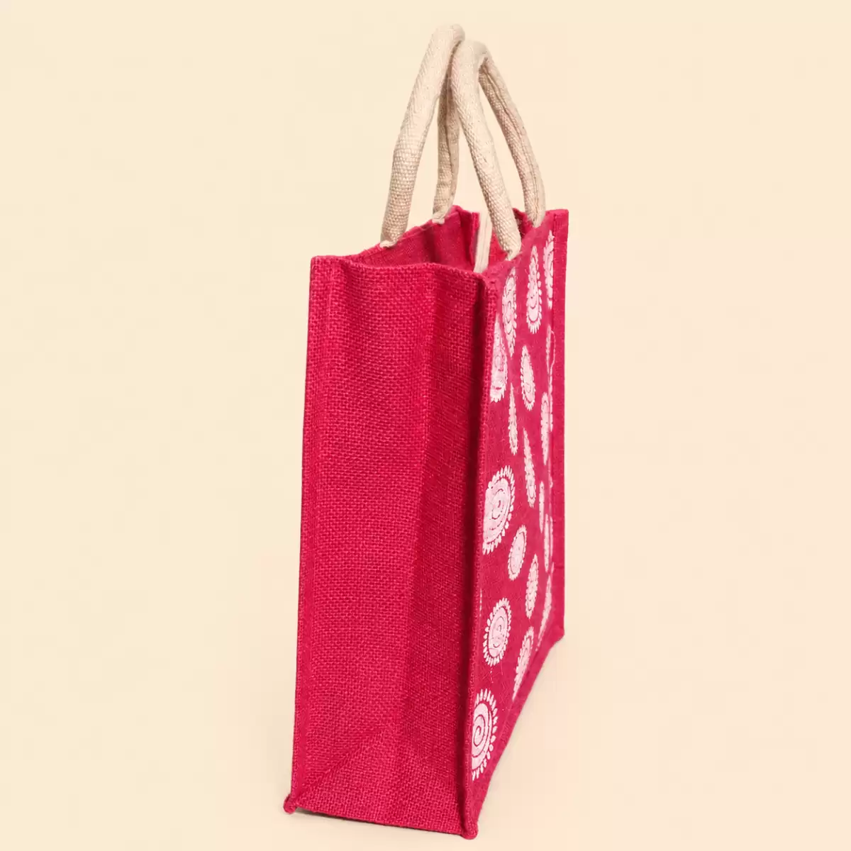 Pink Printed Jute Bag