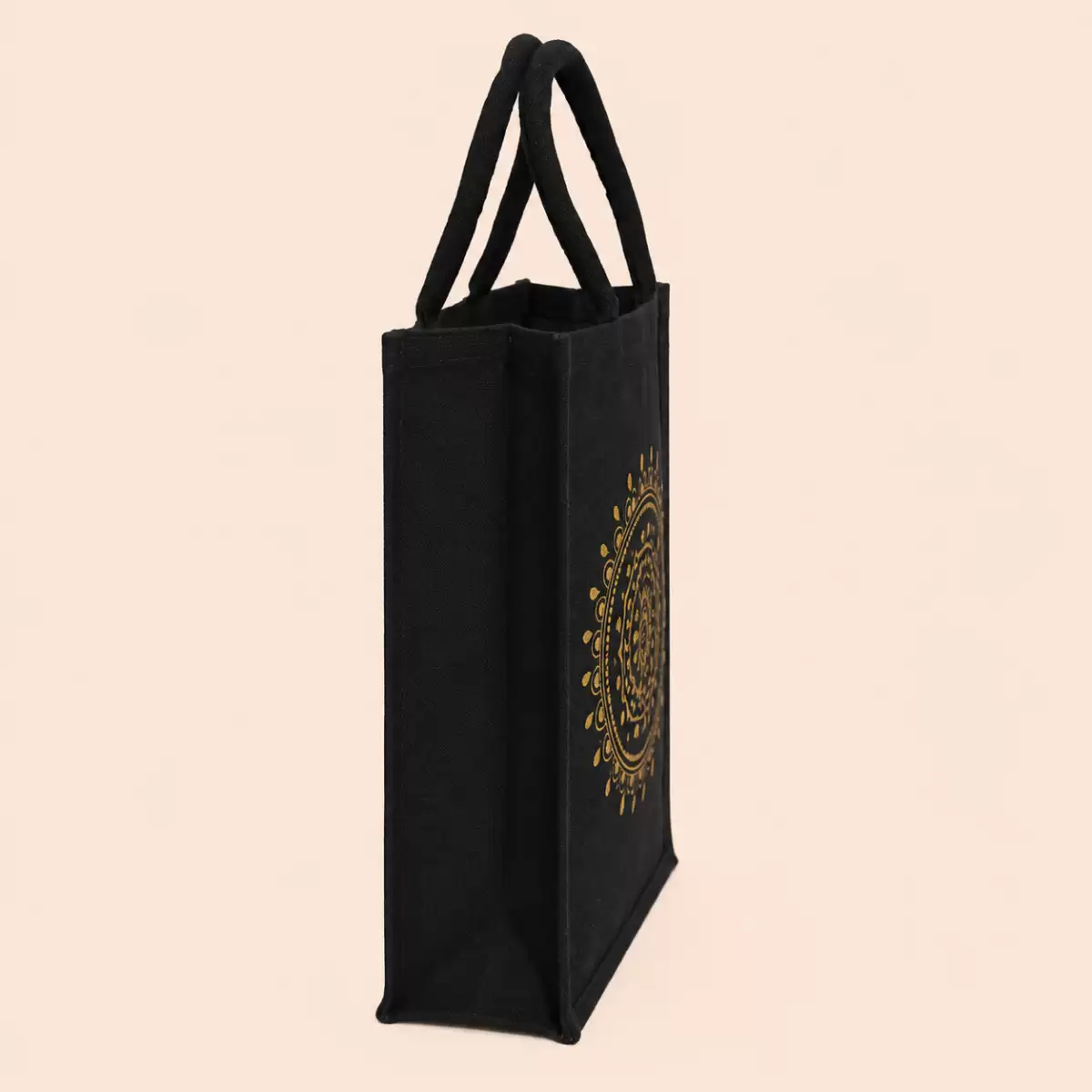 Black Printed Jute Bag