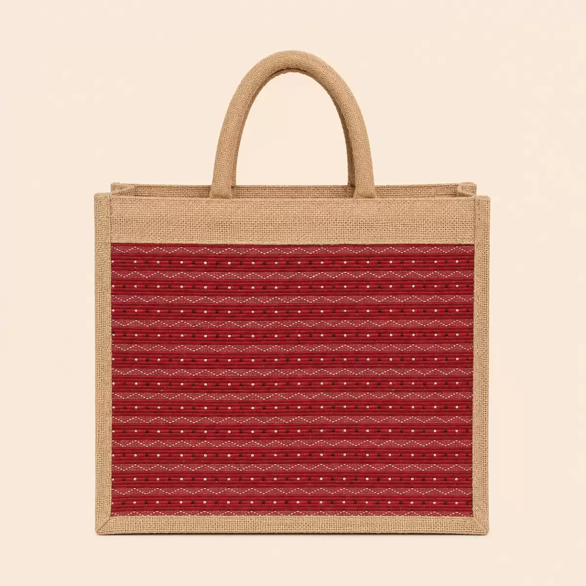 Brown Maroon Jute Shopping Bag