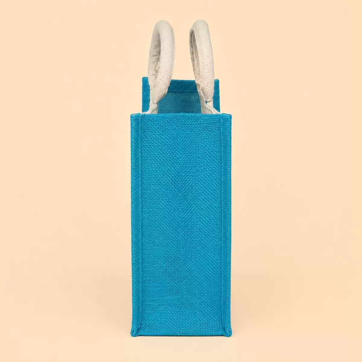 White Blue Printed Jute Bag