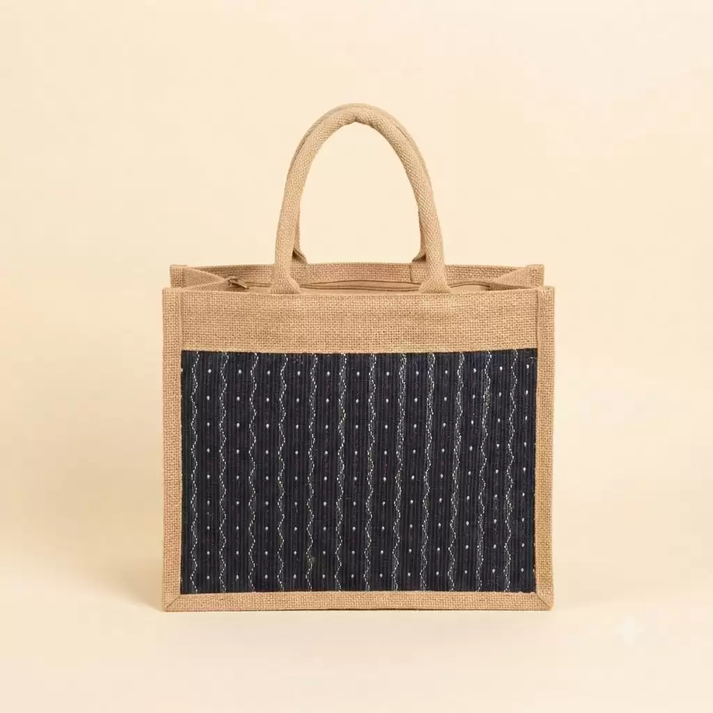 Navy Blue Jute Shopping Bag